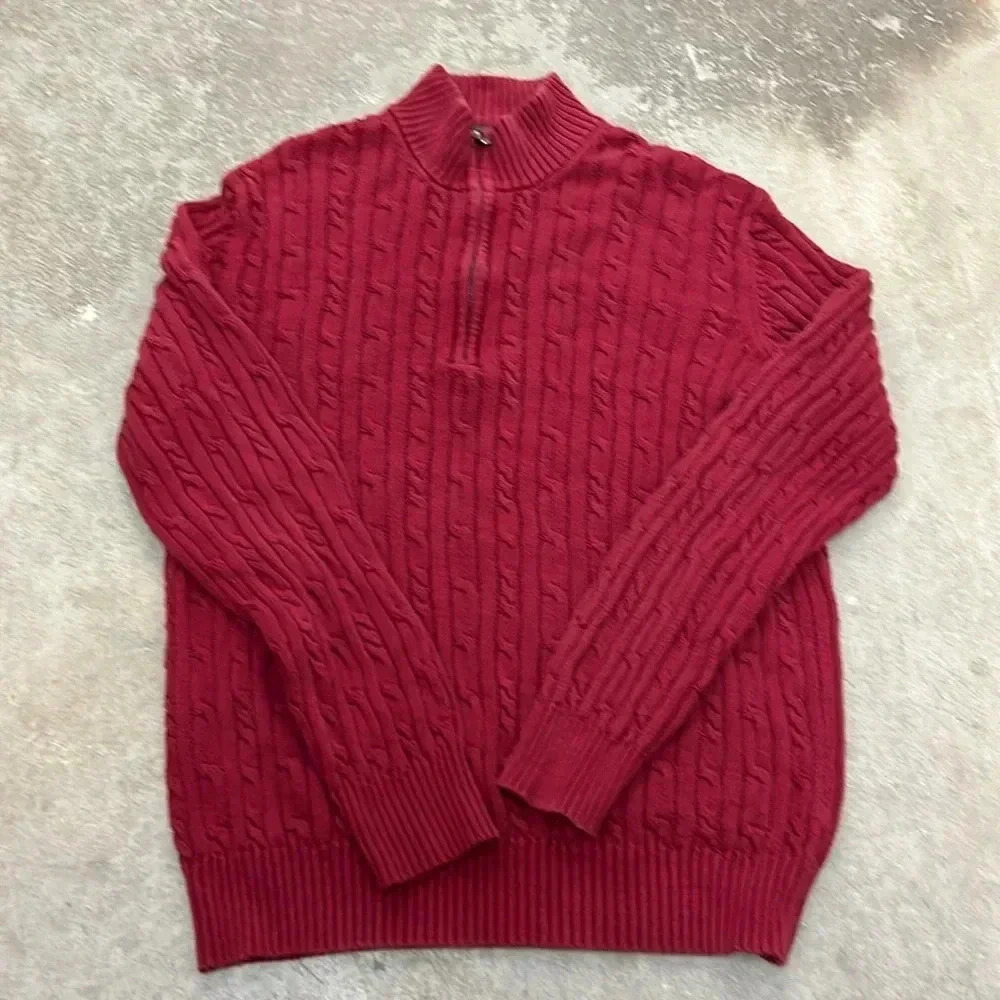 Izod burgundy‎ cableknit quarter zip  sweater